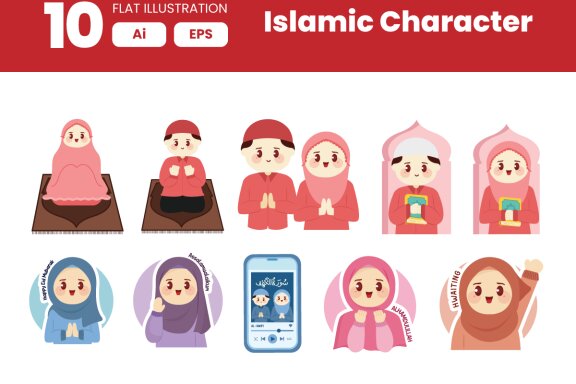 Collection of Islamic Character Element in Flat Illustration