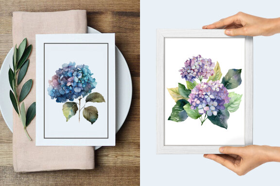 Blue flower. Watercolor clipart collection Bundle