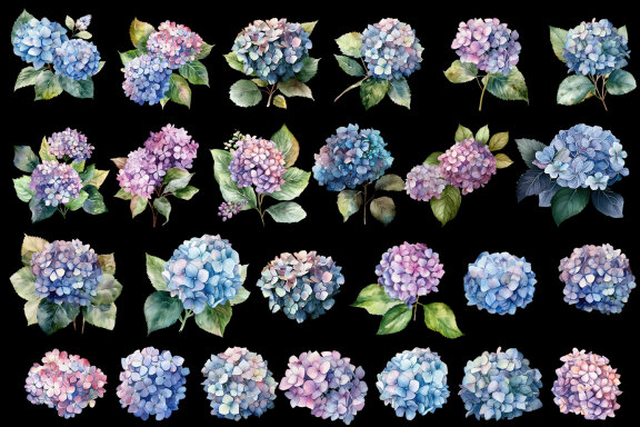 Blue flower. Watercolor clipart collection Bundle