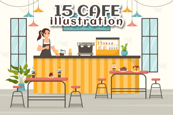 15 Cafe Vector Illustration