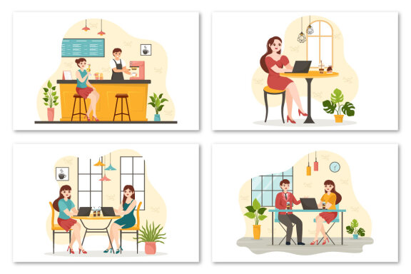 15 Cafe Vector Illustration