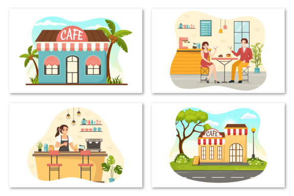 15 Cafe Vector Illustration