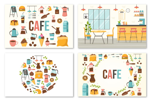 15 Cafe Vector Illustration