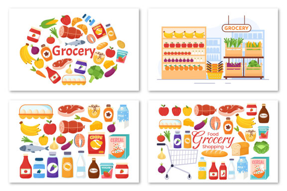 16 Food Grocery Store Shopping Illustration