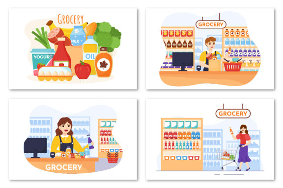 16 Food Grocery Store Shopping Illustration