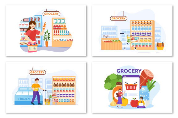 16 Food Grocery Store Shopping Illustration