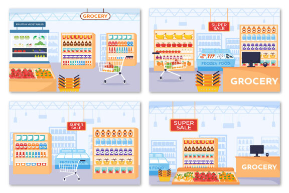 16 Food Grocery Store Shopping Illustration