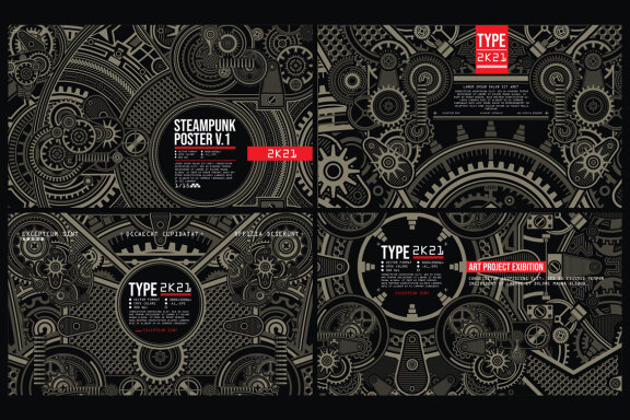 8 Mecha or Steampunk Poster Backgrounds