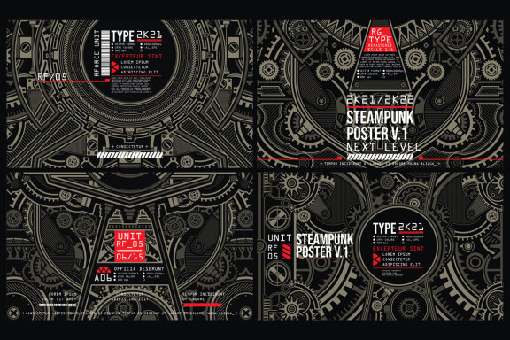 8 Mecha or Steampunk Poster Backgrounds