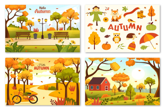 21 Panoramic Autumn Vector Illustration