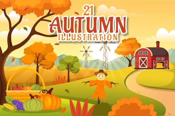 21 Panoramic Autumn Vector Illustration