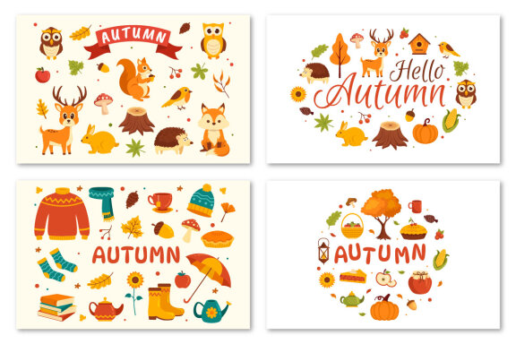 21 Panoramic Autumn Vector Illustration