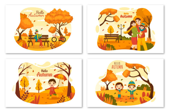 21 Panoramic Autumn Vector Illustration