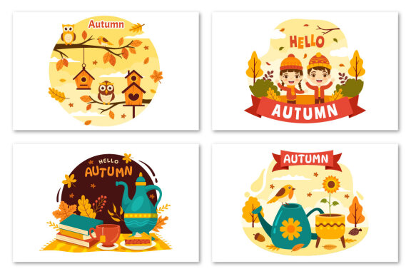 21 Panoramic Autumn Vector Illustration