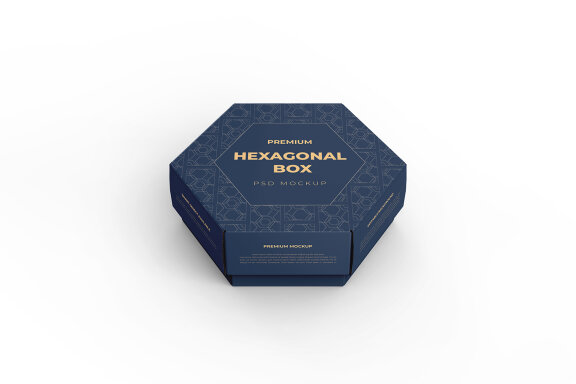 Hexagonal Paper Box Packaging PSD Mockup