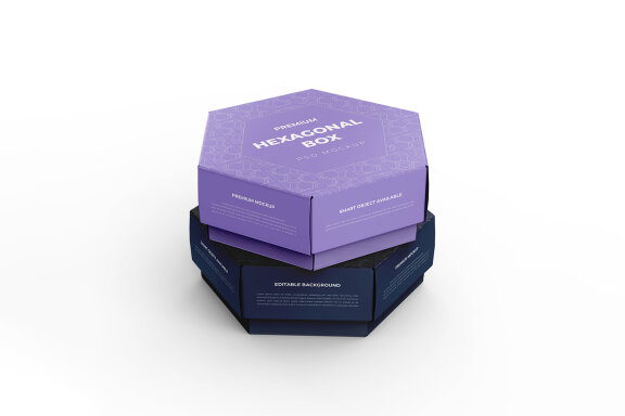 Hexagonal Paper Box Packaging PSD Mockup
