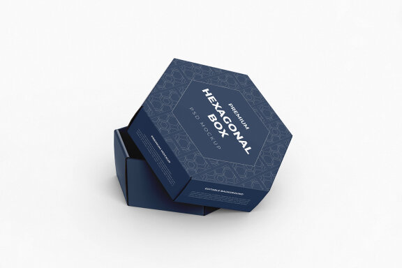 Hexagonal Paper Box Packaging PSD Mockup