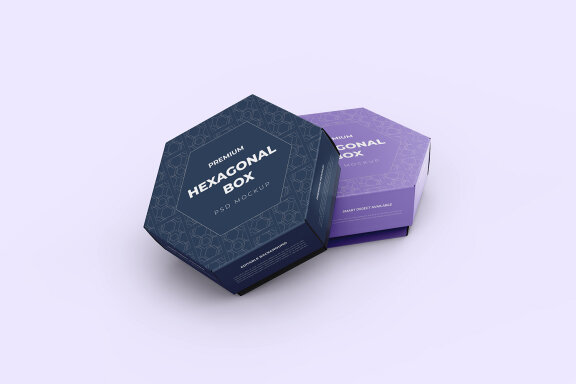 Hexagonal Paper Box Packaging PSD Mockup