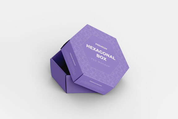 Hexagonal Paper Box Packaging PSD Mockup