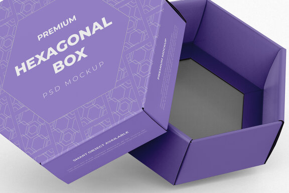 Hexagonal Paper Box Packaging PSD Mockup
