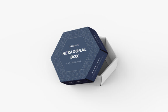 Hexagonal Paper Box Packaging PSD Mockup