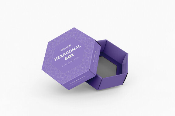 Hexagonal Paper Box Packaging PSD Mockup