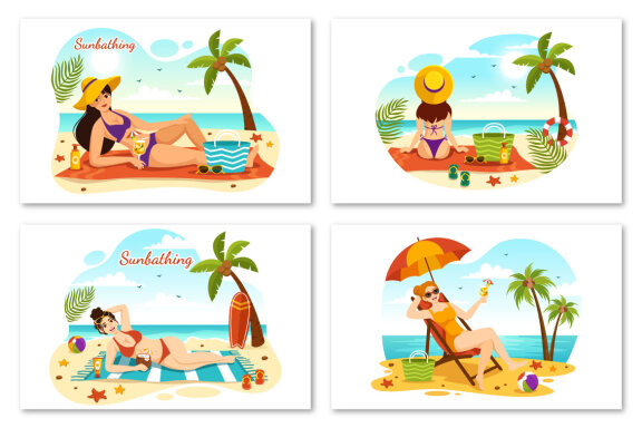 15 Sunbathing FREE Vector Illustration