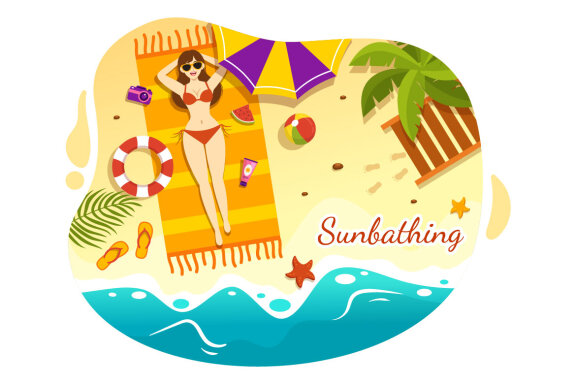 15 Sunbathing FREE Vector Illustration