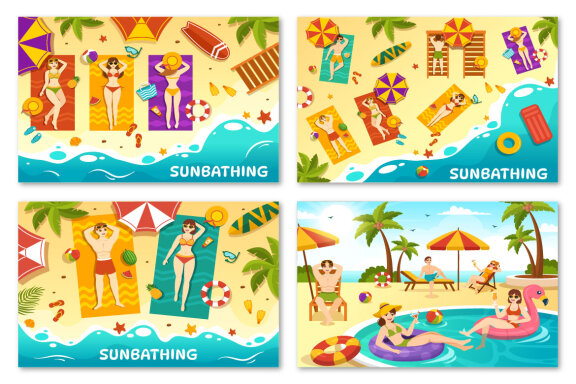 15 Sunbathing FREE Vector Illustration