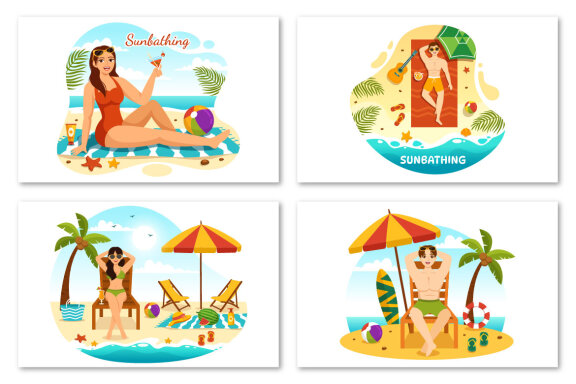 15 Sunbathing FREE Vector Illustration