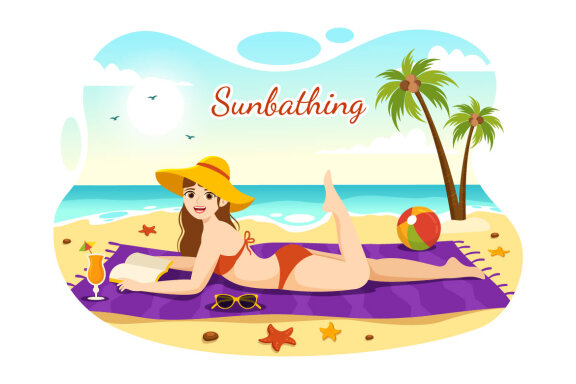 15 Sunbathing FREE Vector Illustration