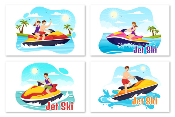 15 People Ride Jet Ski Illustration