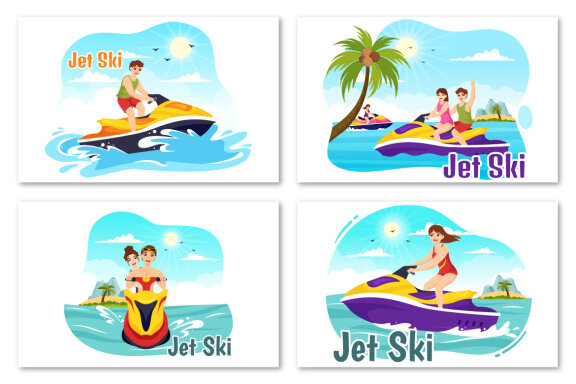 15 People Ride Jet Ski Illustration