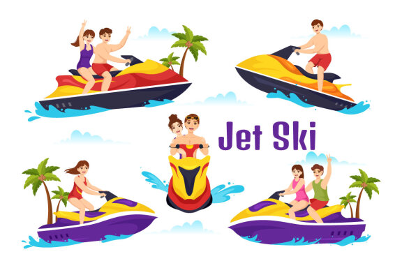 15 People Ride Jet Ski Illustration