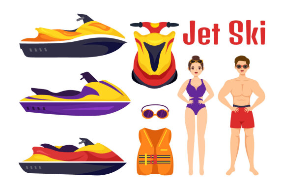 15 People Ride Jet Ski Illustration