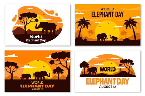 14 World Elephant Day Vector Illustration