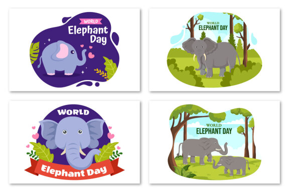 14 World Elephant Day Vector Illustration