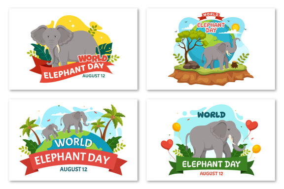 14 World Elephant Day Vector Illustration