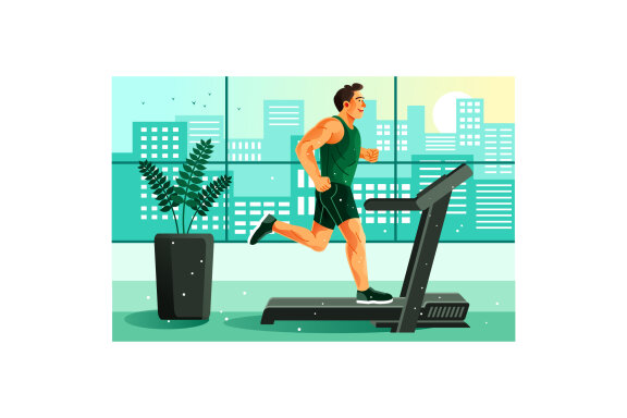 Man Running on a Treadmill Illustration