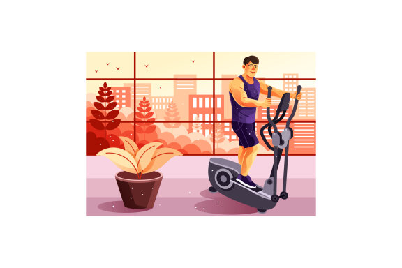 Working Out on Elliptical Trainer Illustration