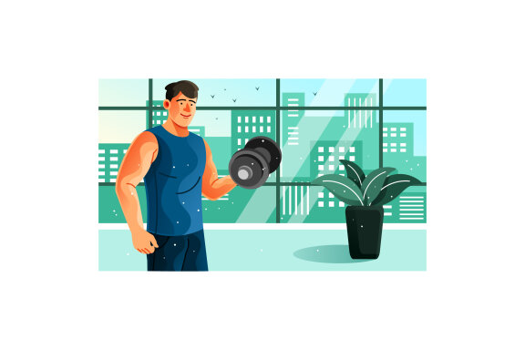 Young Man Holding Dumbbell Illustration