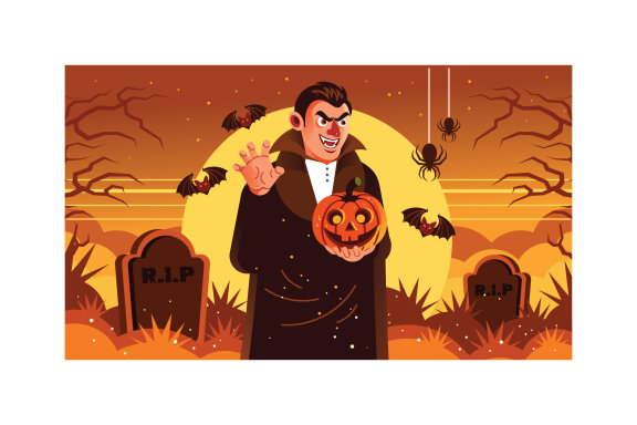 Dracula Hold Halloween Pumpkin - Free Illustration