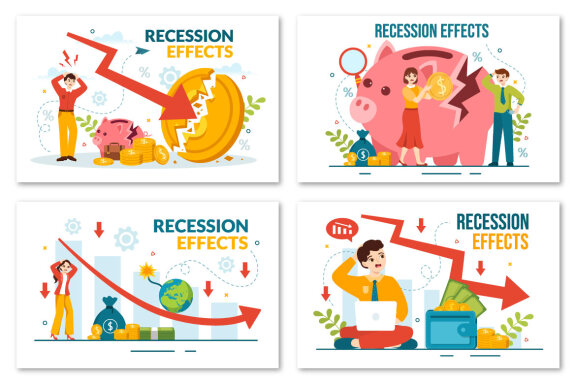 14 Recession Effects Vector Illustration