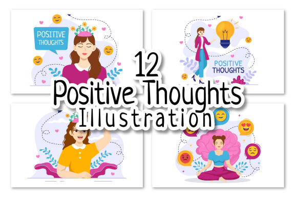12 Positive Thoughts Vector Illustration