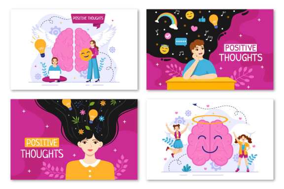 12 Positive Thoughts Vector Illustration