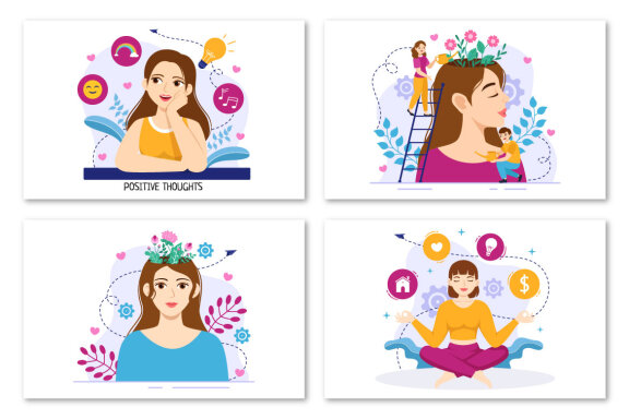 12 Positive Thoughts Vector Illustration