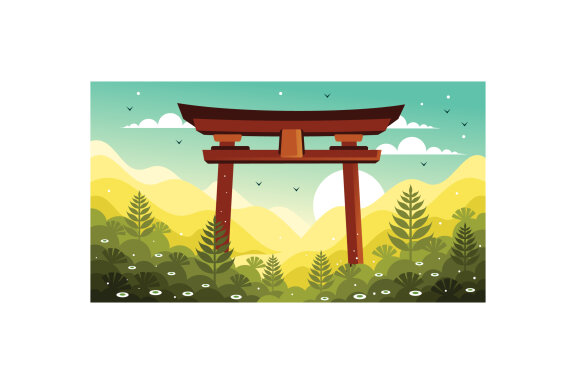Torii Gate Japan in Forest Illustration