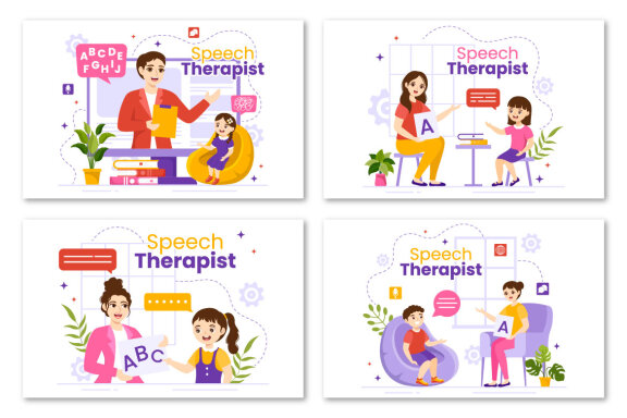 12 Speech Therapist Vector Illustration