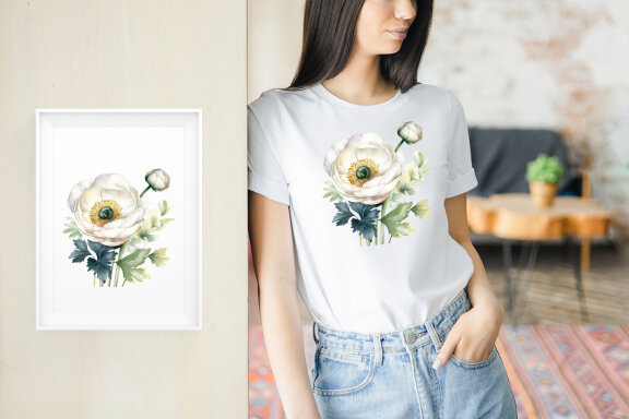 White Flower Watercolor Clipart Collection