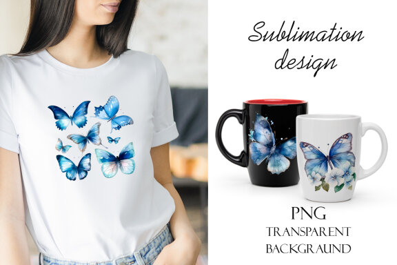 Watercolor Butterflies for Sublimation, Flower PNG